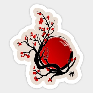 Zen Enso Circle, Sun and Red Sakura Blossom Sticker